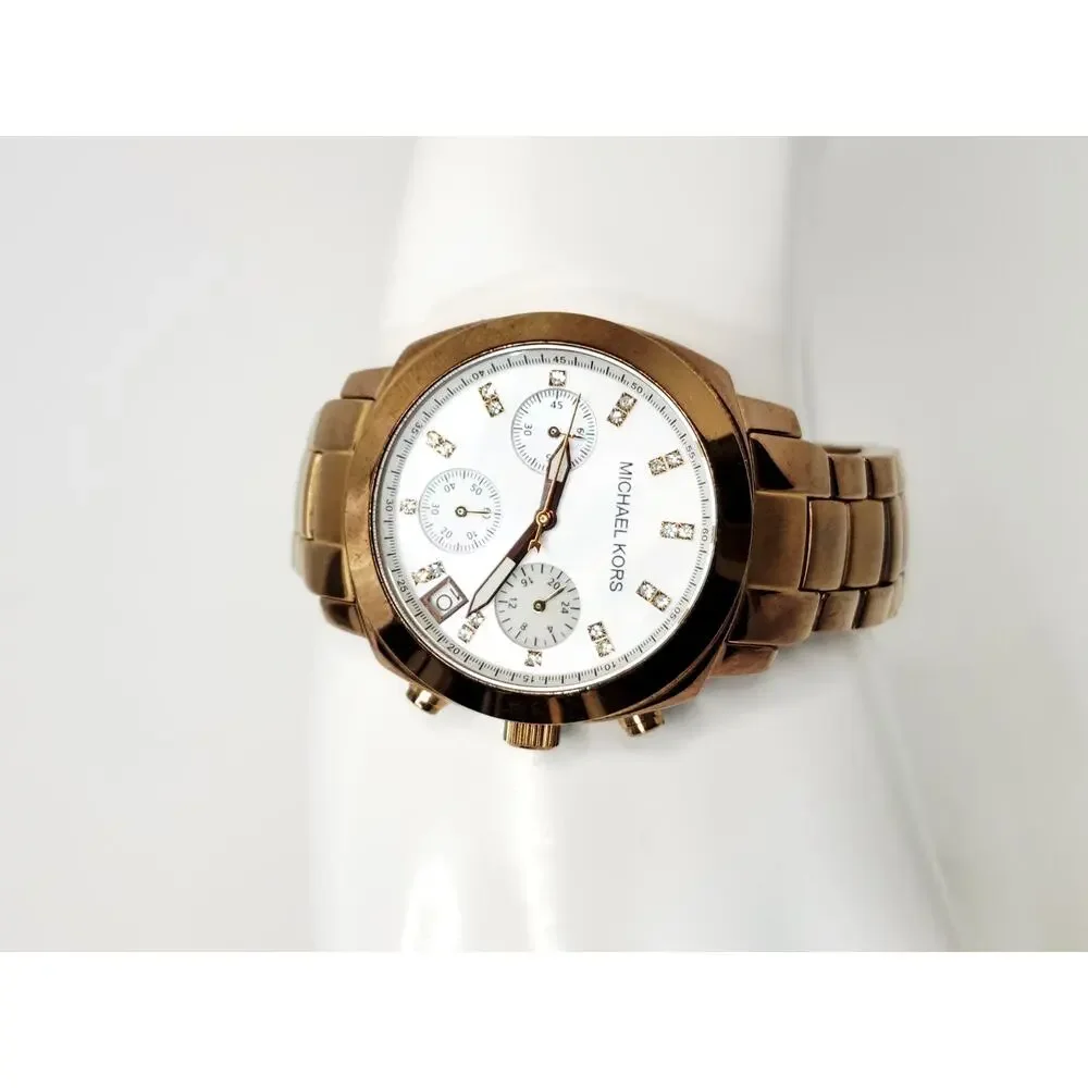 Michael Kors Rose Gold MOP Dial Crystal Chronograph Watch MK5336 New Battery